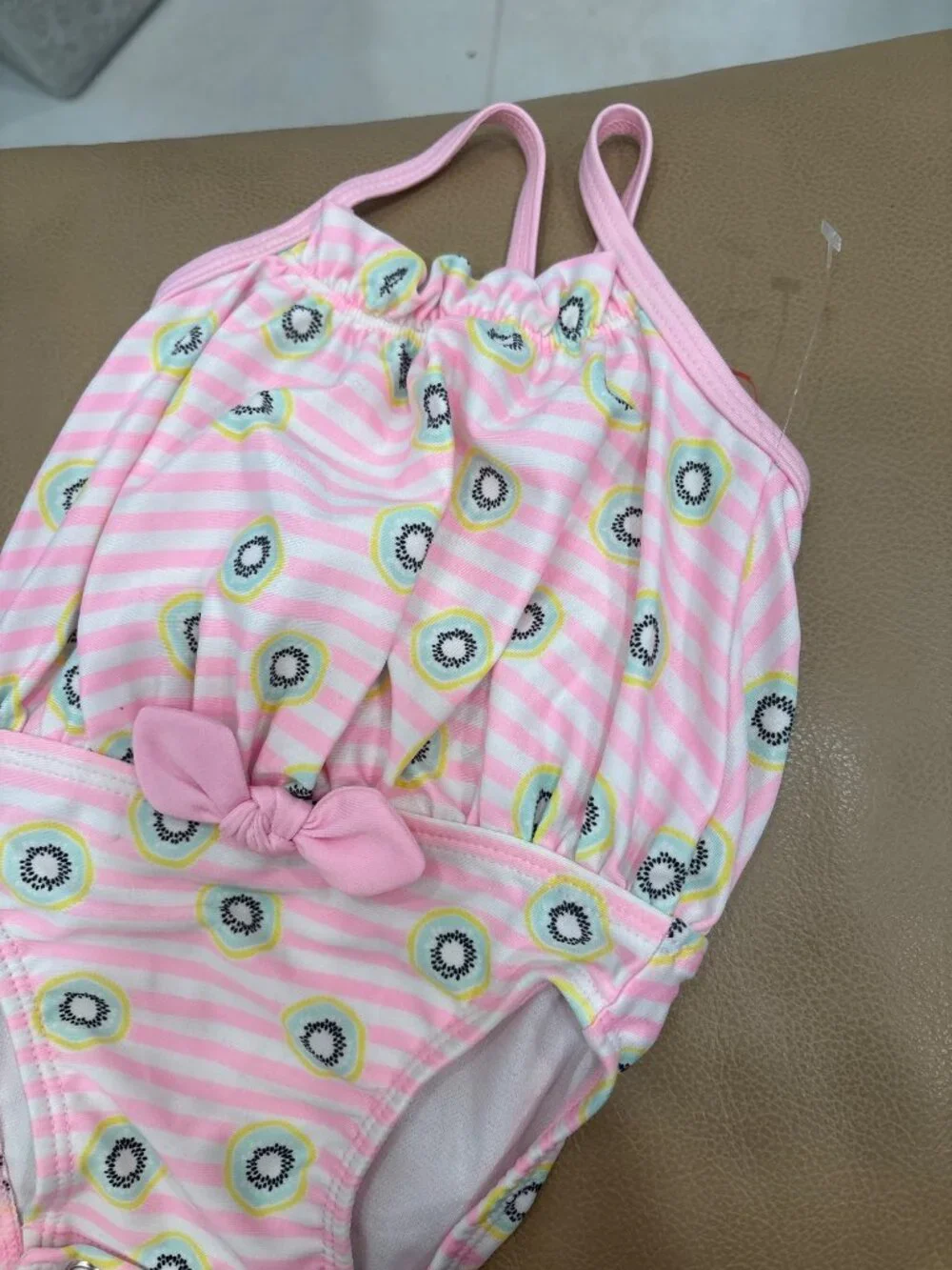 Baby Girl 3-6 Months Pink Kiwi Print Striped One-Piece Swimsuit Nostalgia NEW